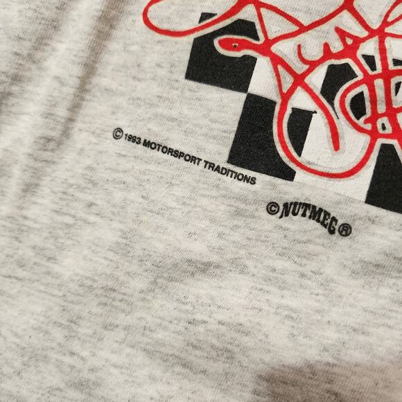 Vintage 1993 Kyle Petty #42 Mello Yello NASCAR Tee L Nutmeg Mills Double Sided - Picture 5 of 8